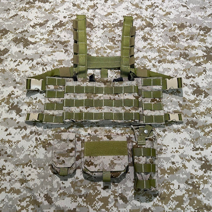 BKG LB-Style 2586-M4 Low Profile Chest Rig AOR1 Khaki Webbing Version